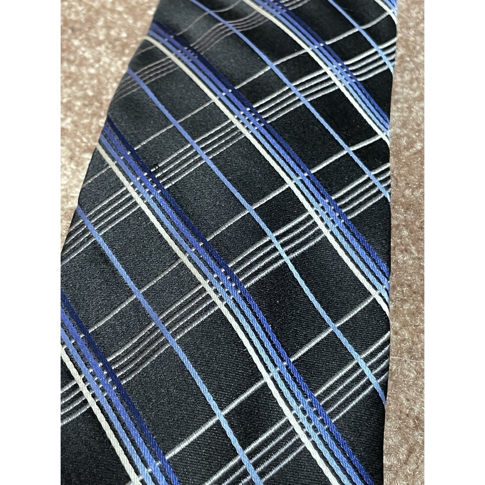 Pronto Uomo Couture Tie Blue Gray Plaid Classic Mens Dress Necktie - Picture 2 of 5